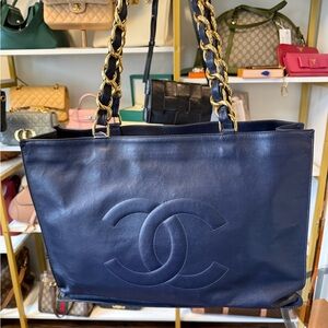CHANEL 1994 VINTAGE BLACK CHUNKY CHAIN CLASSIC TOTE BAG 24K